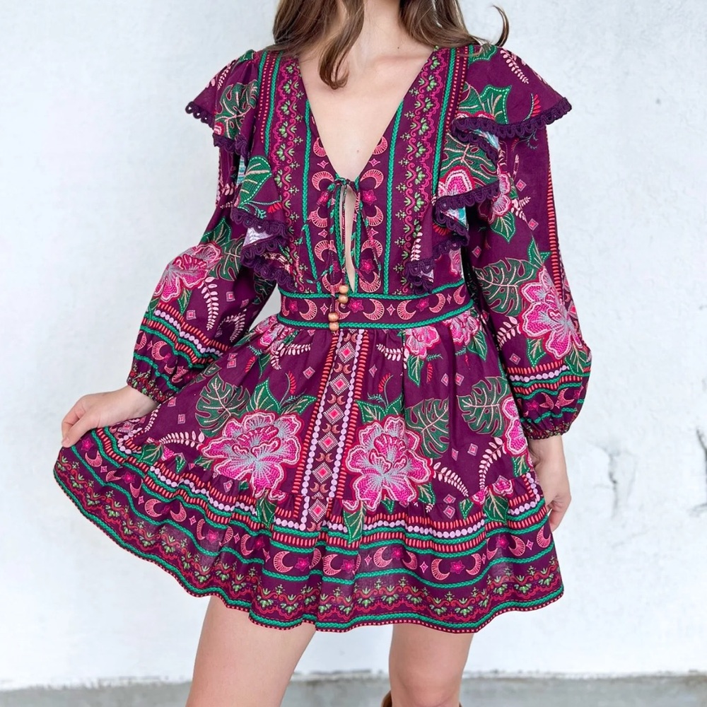 Aylaya Blooms Sarajero Floral Ruffled Mini Dress NEW WITH TAGS SIZE LARGE